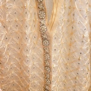 Pakistani Agha Noor cream colored formal kurta